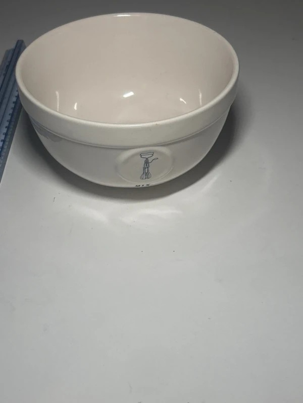 Cream Ceramic Serving Bowl with Minimalist Chef Detail